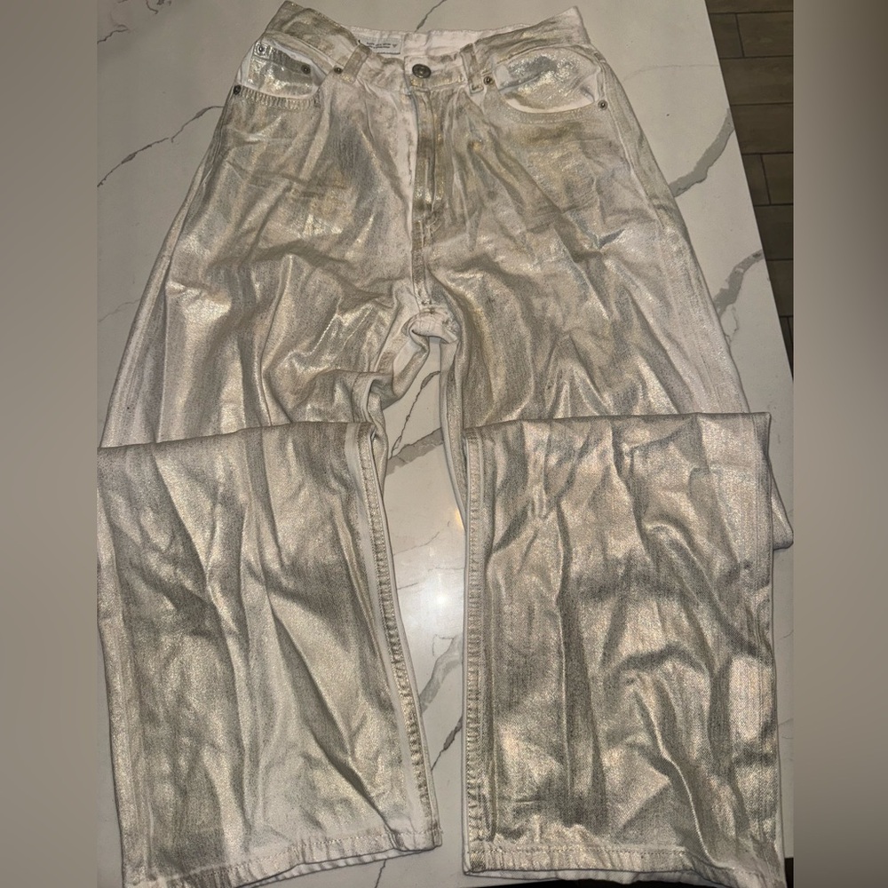 Zara Shimmering Silver Trousers
